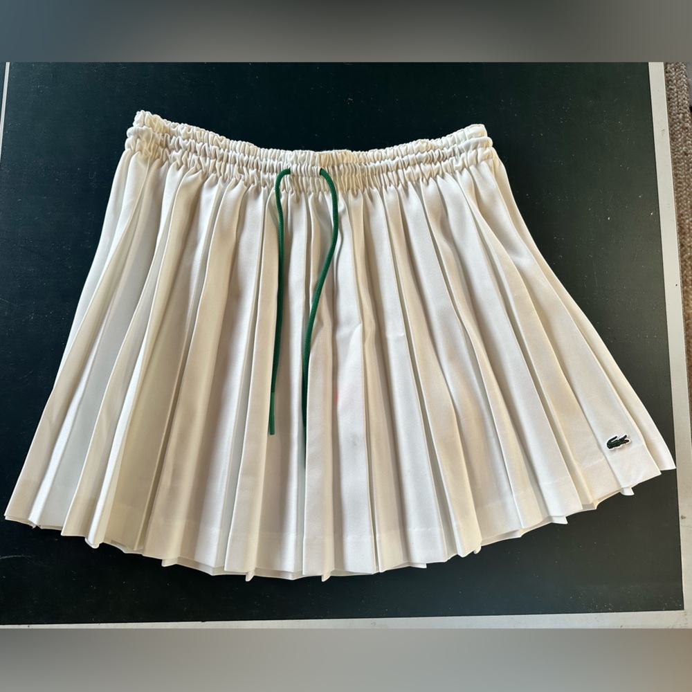 Lacoste White Pleated Skater Skirt with Green Drawstring
